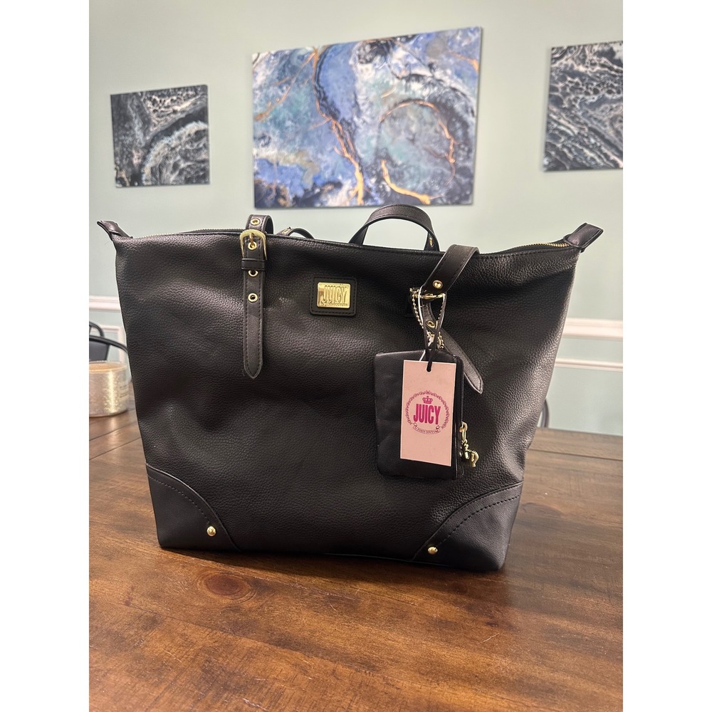 Juicy Couture Black Pebbled Tote Bag Gold‎ Hardware New 11JJ248JC-BK